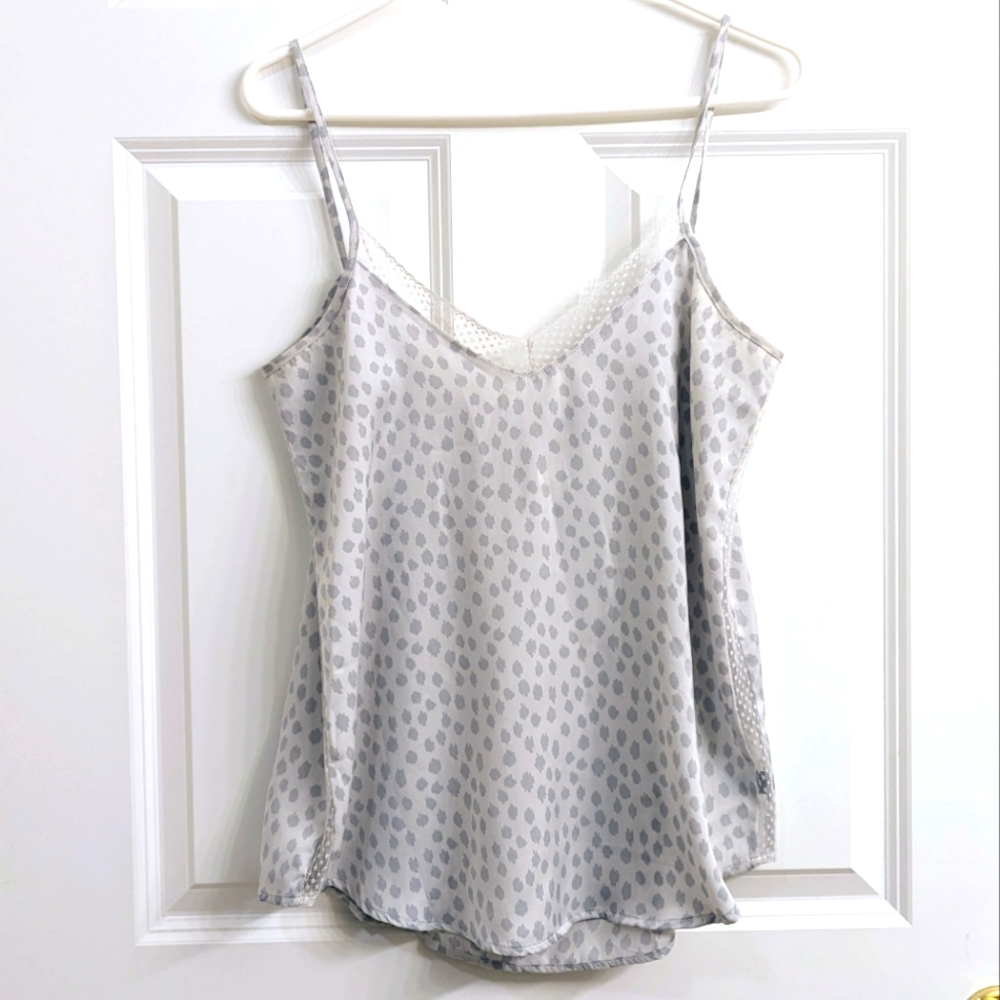Aerie Lace Trim and side Tank in gray and white leopard print, size small